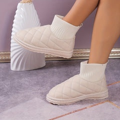 Women's Quilted Pattern Boots Slip On High Round Toe Warm Snow Fluffy Boots