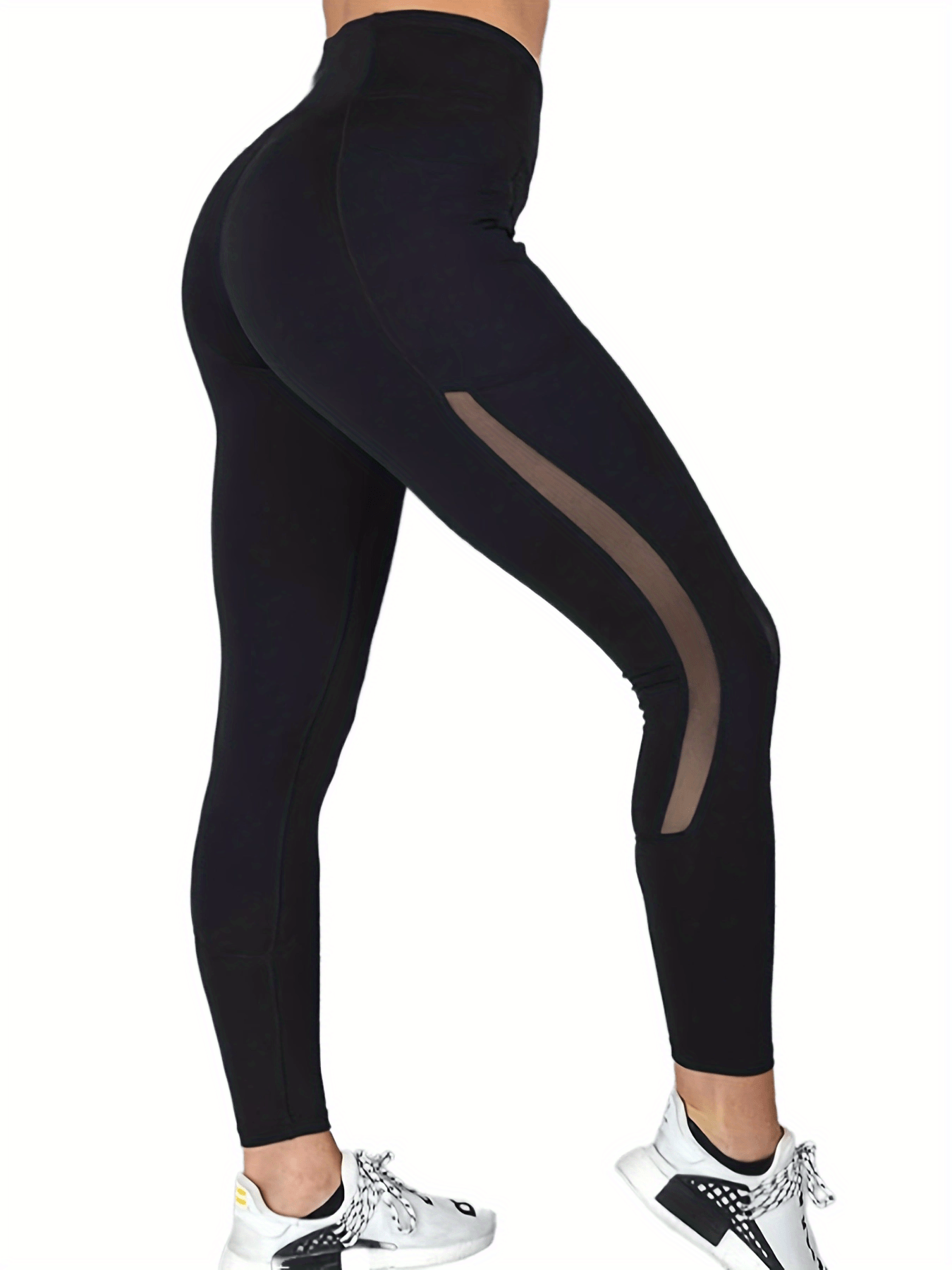 Sports Leggings Women's Mesh Waistband Fitness Pants With Pockets
