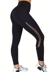 Sports Leggings Women's Mesh Waistband Fitness Pants With Pockets