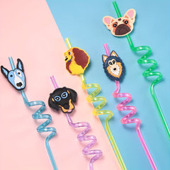 4pcs Dog Party Favors Reusable Plastic Straws Paw Theme Birthday Party Supplies