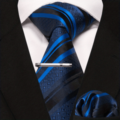 3pcs Striped Tie And Pocket Square Set for Men