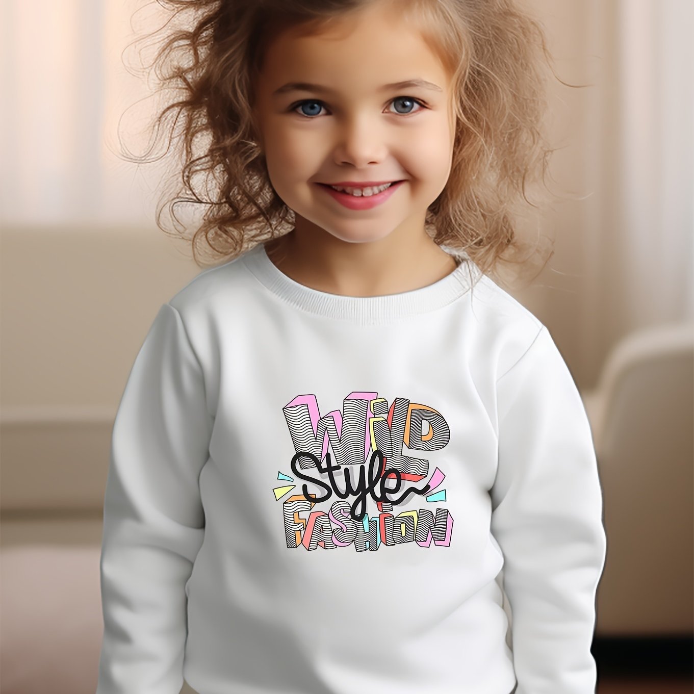 Girls Letters Pattern Crew Neck Long Sleeve Sweatshirt For Spring Fall