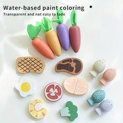 Wooden Play Kitchen Set with Cooking and Dining Utensils