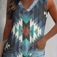 Geometric Print V Neck Tank Top