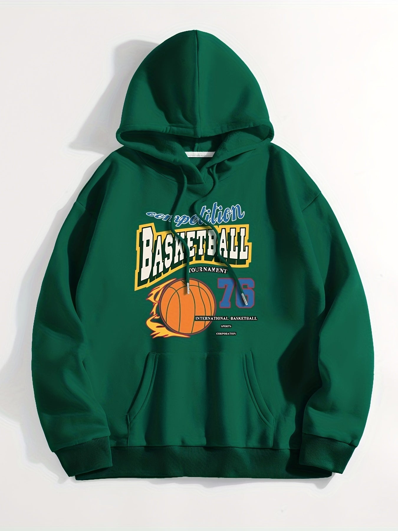 Basketball Print Kangaroo Pocket Hoodie Long Sleeve Sweatshirt