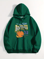 Basketball Print Kangaroo Pocket Hoodie Long Sleeve Sweatshirt