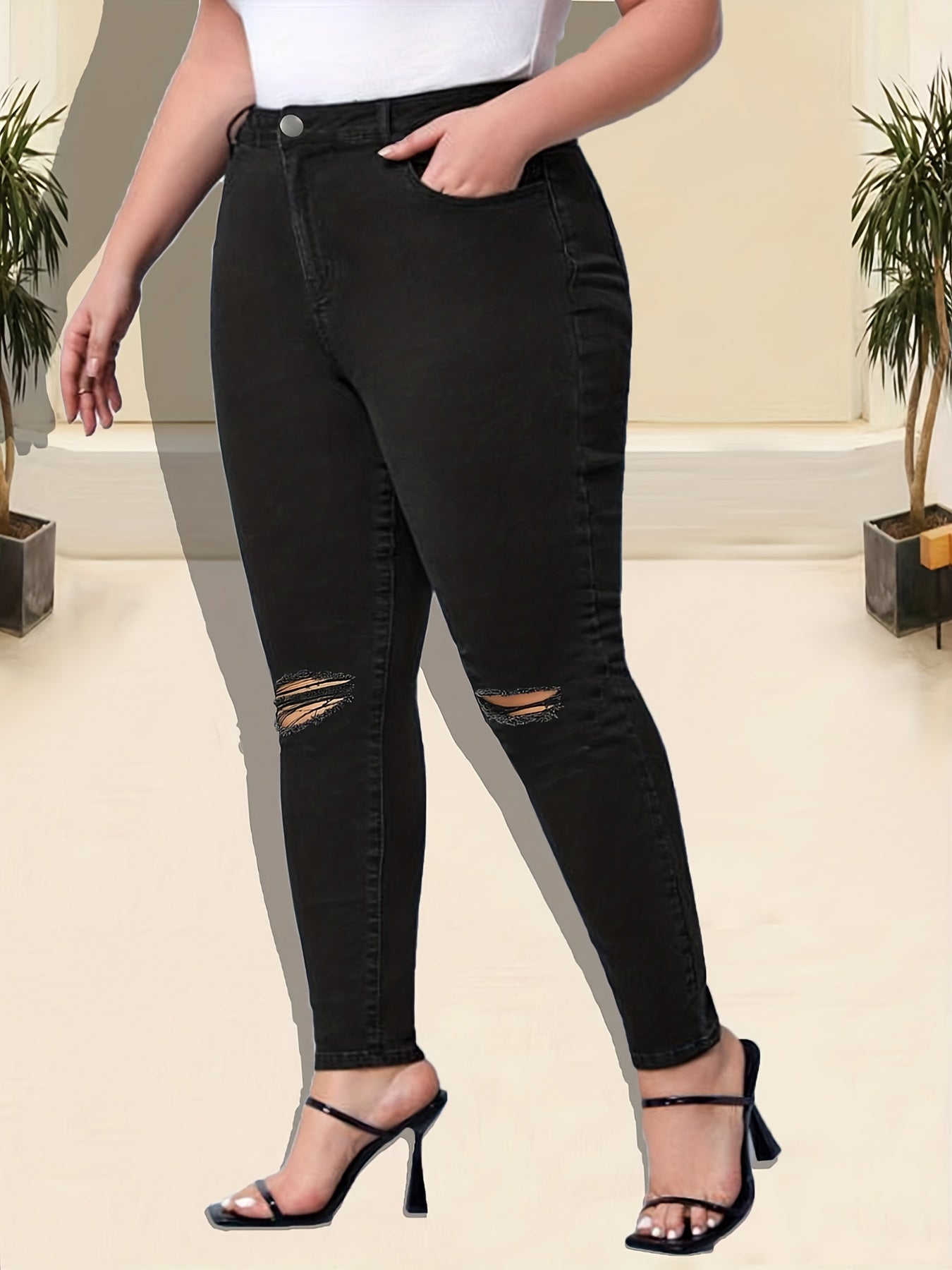 High Rise Skinny Jeans Women's Plus Denim Skinny Pants