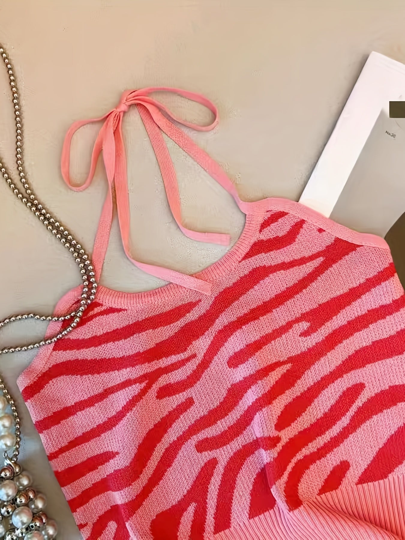 Pattern Halter Top Tie Back Sleeveless Summer Top