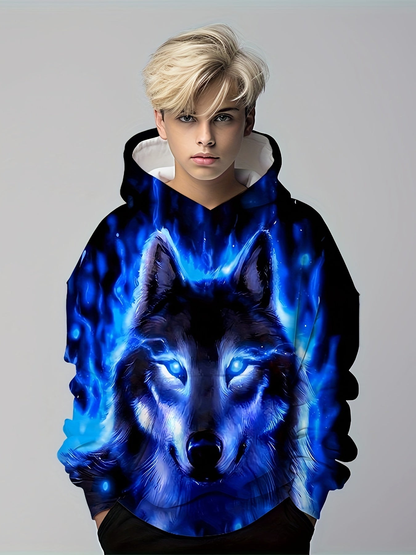 Wolf 3D Print Hoodie Kids Street Sports Casual Halloween Party Wear