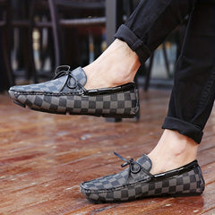 Men's Tassel Bow Tie Slip On Loafers Plaid Shoes