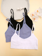 3pcs Knitted Ribbed Sports Bras Breathable Yoga Workout Wireless Bra