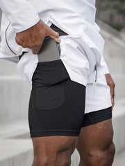 Double Layer Shorts Men's Stretch Sports Shorts For Gym Workout