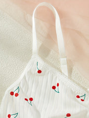 Cherry Print Bra & Panties Wireless Bra & Bow Tie Panties Set