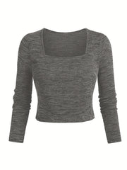 Solid Square Neck Crop Top & Pants Set