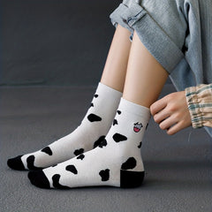 10 Pairs Cartoon Cow Print Socks Comfy & Striped Crew Socks