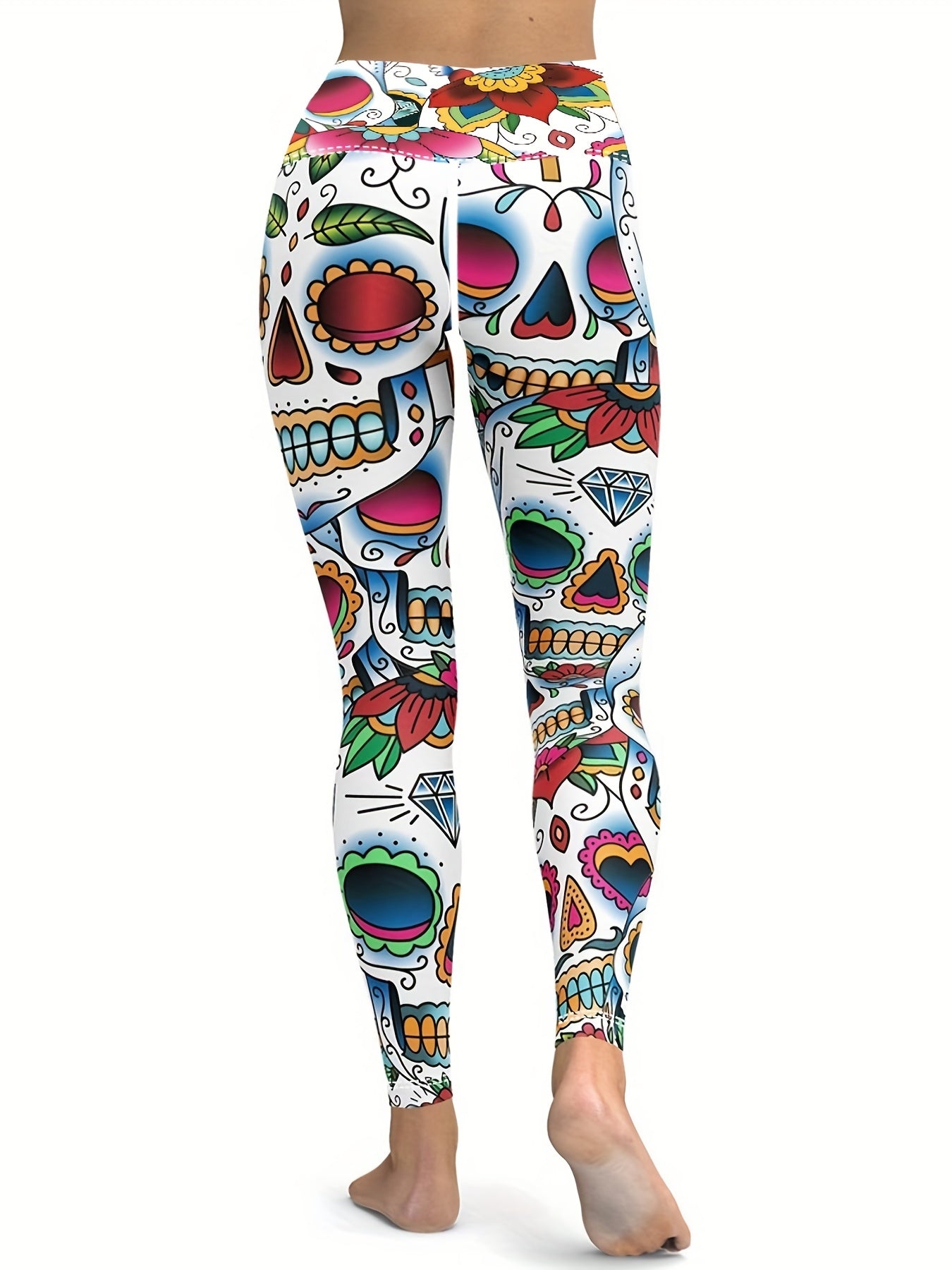 Skull And Flower Yoga Leggings For Halloween High Waist Fitness Pants