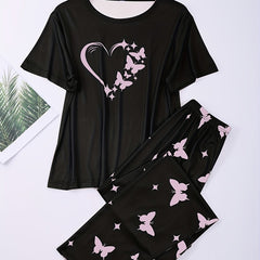 Butterfly Heart Print Pajama Set