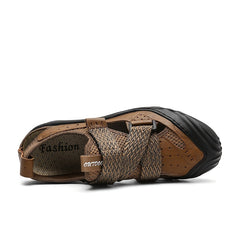 EXSHERO Men's Leather Sandals Outdoor Non Slip Beach Shoes