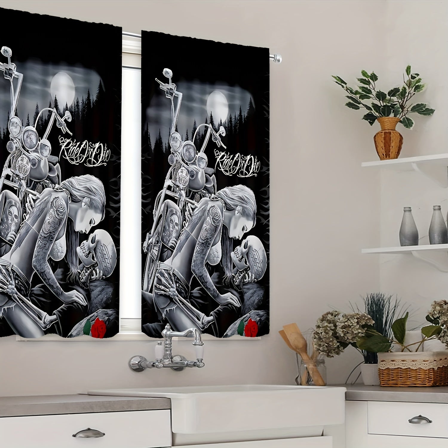 2pcs Robot Love Curtains Rod Pocket Window Drapes