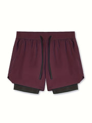 Men's Double Layer Sports Shorts with Pocket