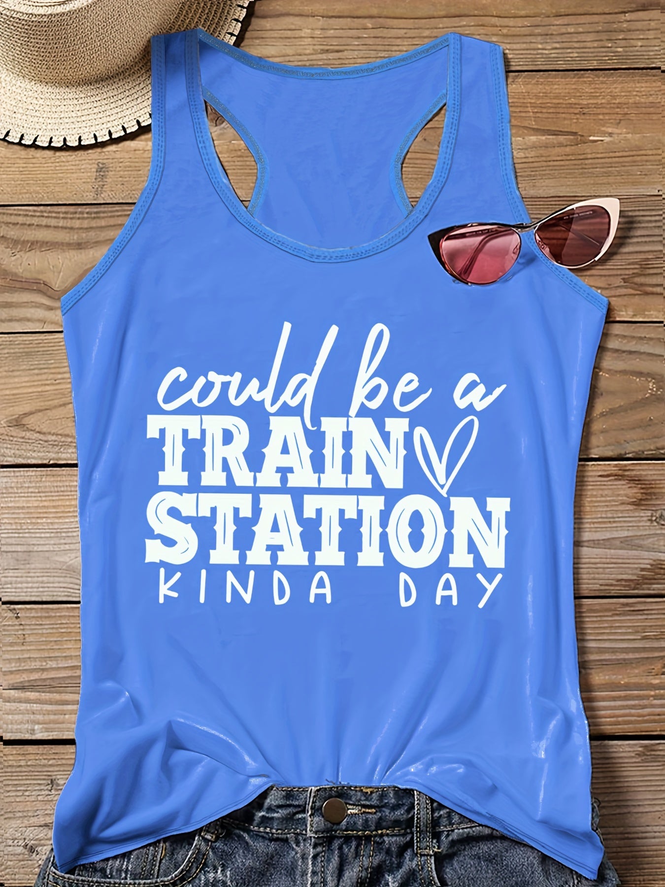 Women's Slogan Print Tank Top Round Neck Vest