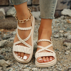 Women's Pleated Flat Sandals Slip On Comfortable Summer Shoes
