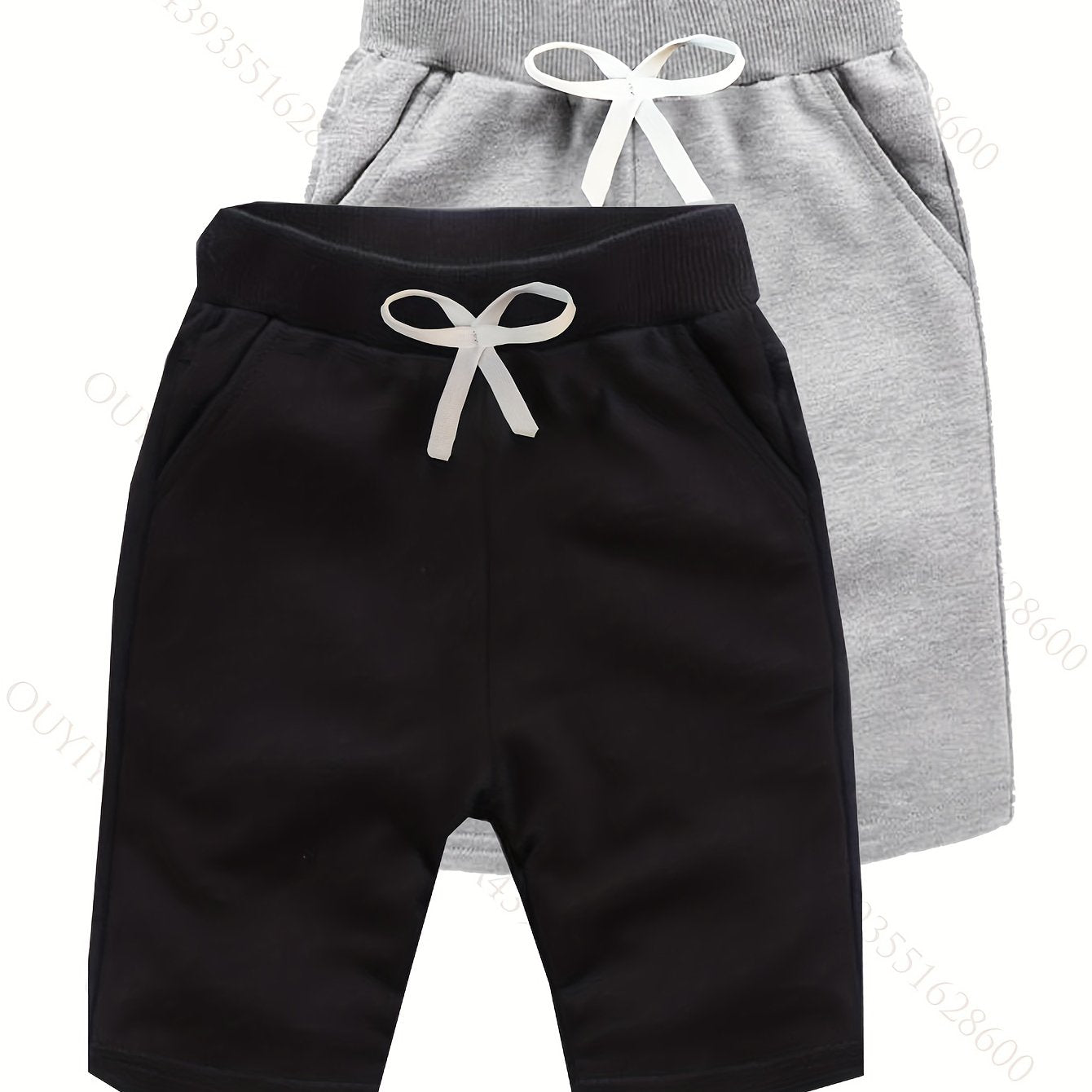 2pcs Boys Solid Elastic Waist Shorts Quick Drying Drawstring Beach Outdoor