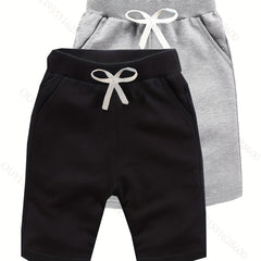 2pcs Boys Solid Elastic Waist Shorts Quick Drying Drawstring Beach Outdoor