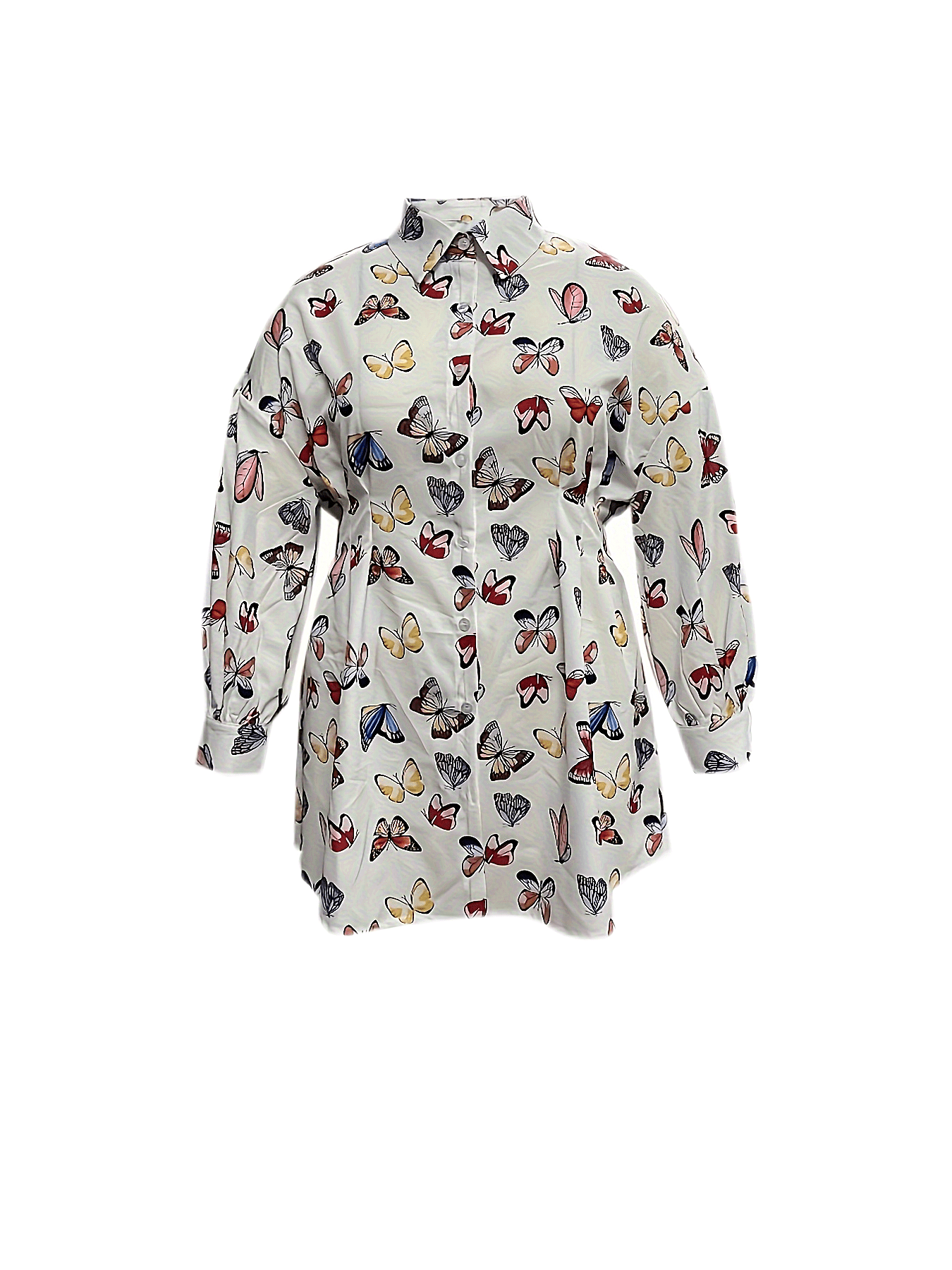 Plus Size Butterfly Print Button Up Blouse