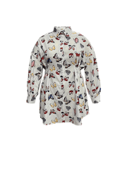 Plus Size Butterfly Print Button Up Blouse