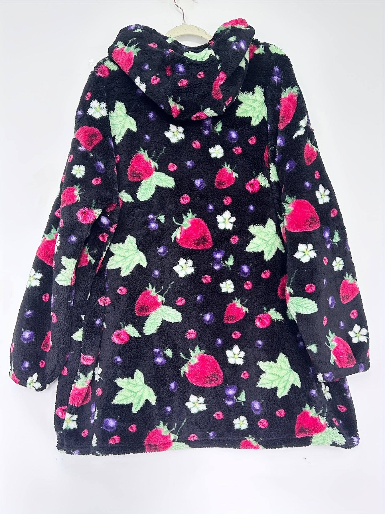 Strawberry Pattern Flannel Hoodie Nightgown