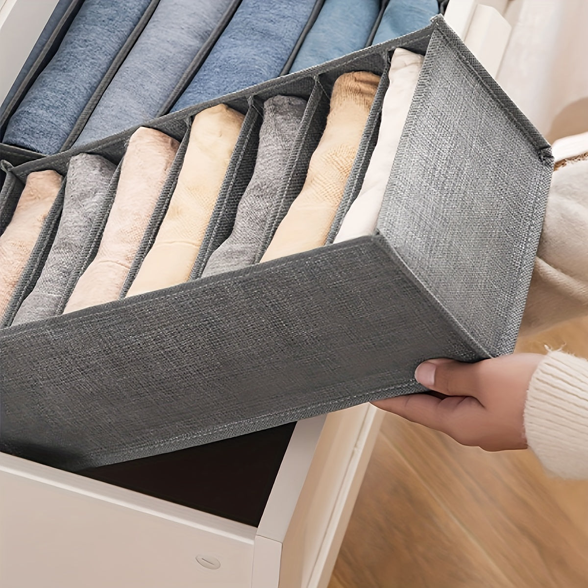 1 Pc Gray Clothes Storage Box Organizer With Grids Wardrobe Container