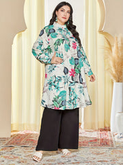 Women's Plus Tropical Print Lantern Sleeve Top & Pants Set