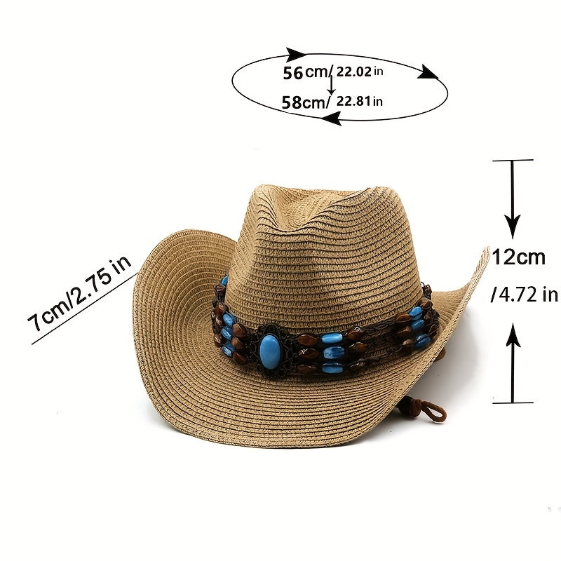 Ethnic Style Western Cowboy Straw Hat for Spring Summer