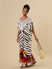 Boho Style Cover Up Dress V Neck Loose Fit Kaftan