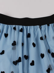 Heart Print Mesh Overlay Skirt for Women