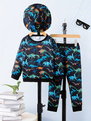 Toddler Boy's Dino Print 2pcs Sweatshirt & Hat Set