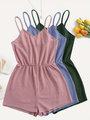 Solid Waffle Romper Jumpsuit 3 Pack V Neck Cami Romper