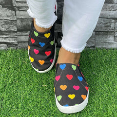 Heart Pattern Slip-On Flat Shoes for Women