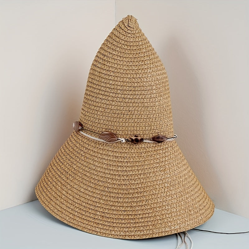 Wide Brim Summer Sun Hat Casual Straw Hat Outdoor Travel Beach Hat