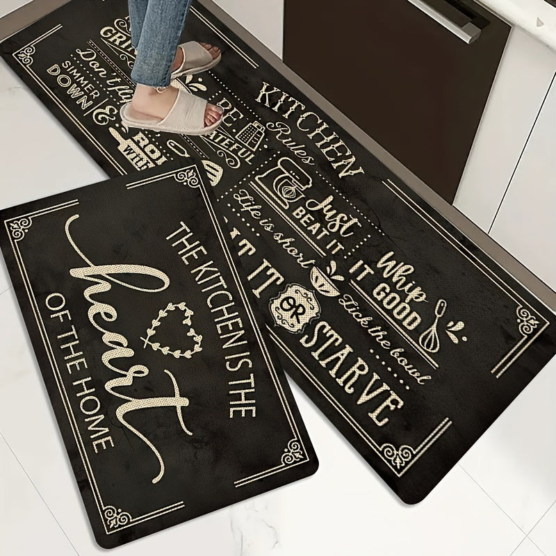 Letter Print Kitchen Mat Runner Rug Stain Resistant Washable Doormat