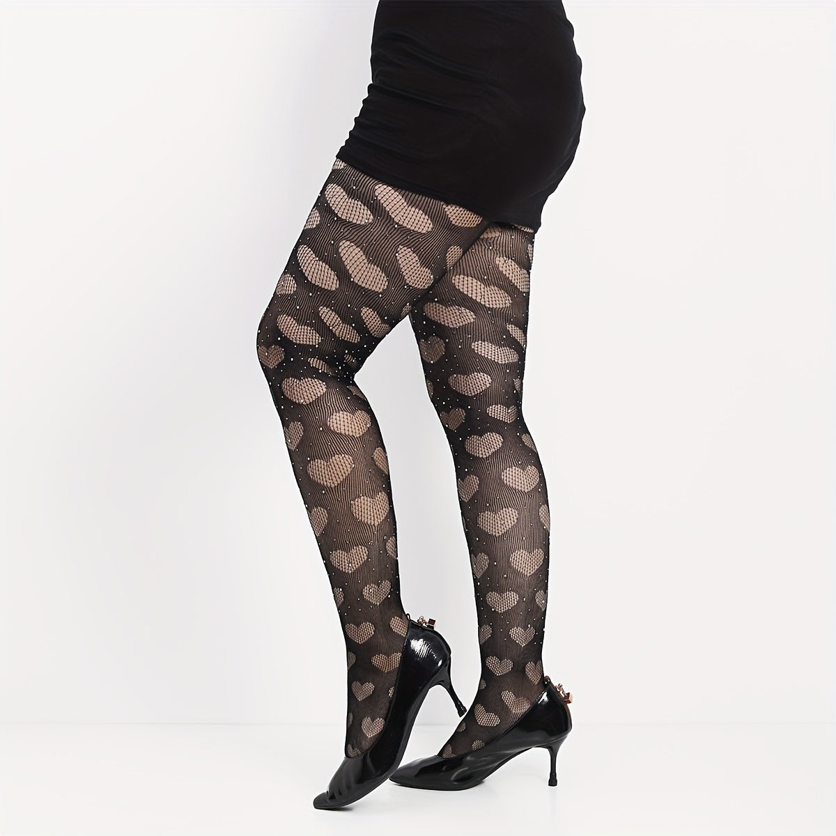 Sexy Rhinestone Heart High Waist Footed Tights