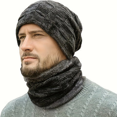 Mens Winter Beanie Hats Scarf Set Fleece Lined Warm Knitted & Scarf For Men