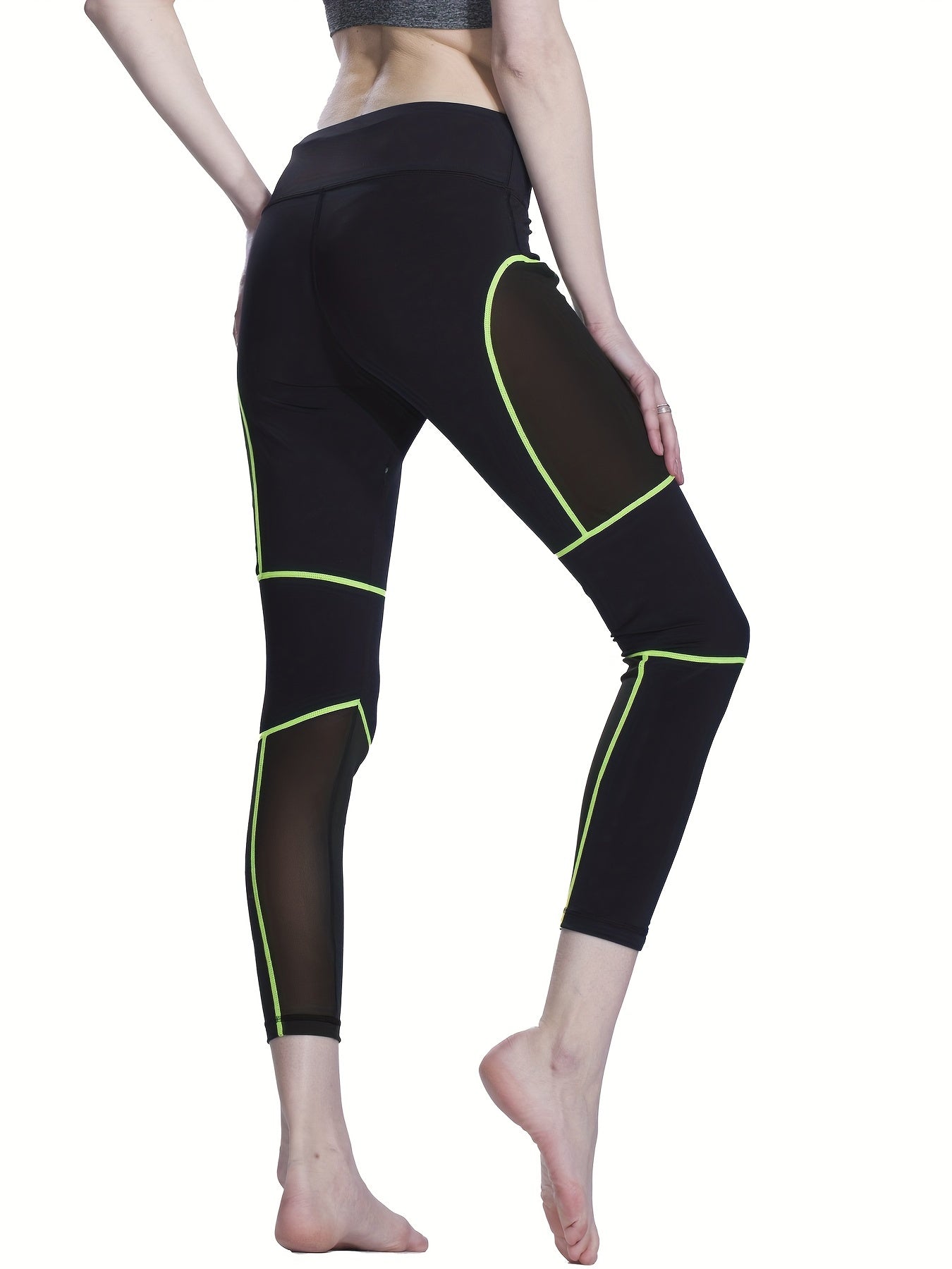 Mesh Contrast Line High Waist Stretchy Sports Tight Pants