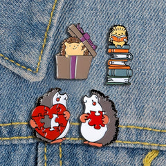 Hedgehog Reading Book Brooch - Animal Alloy Corsage