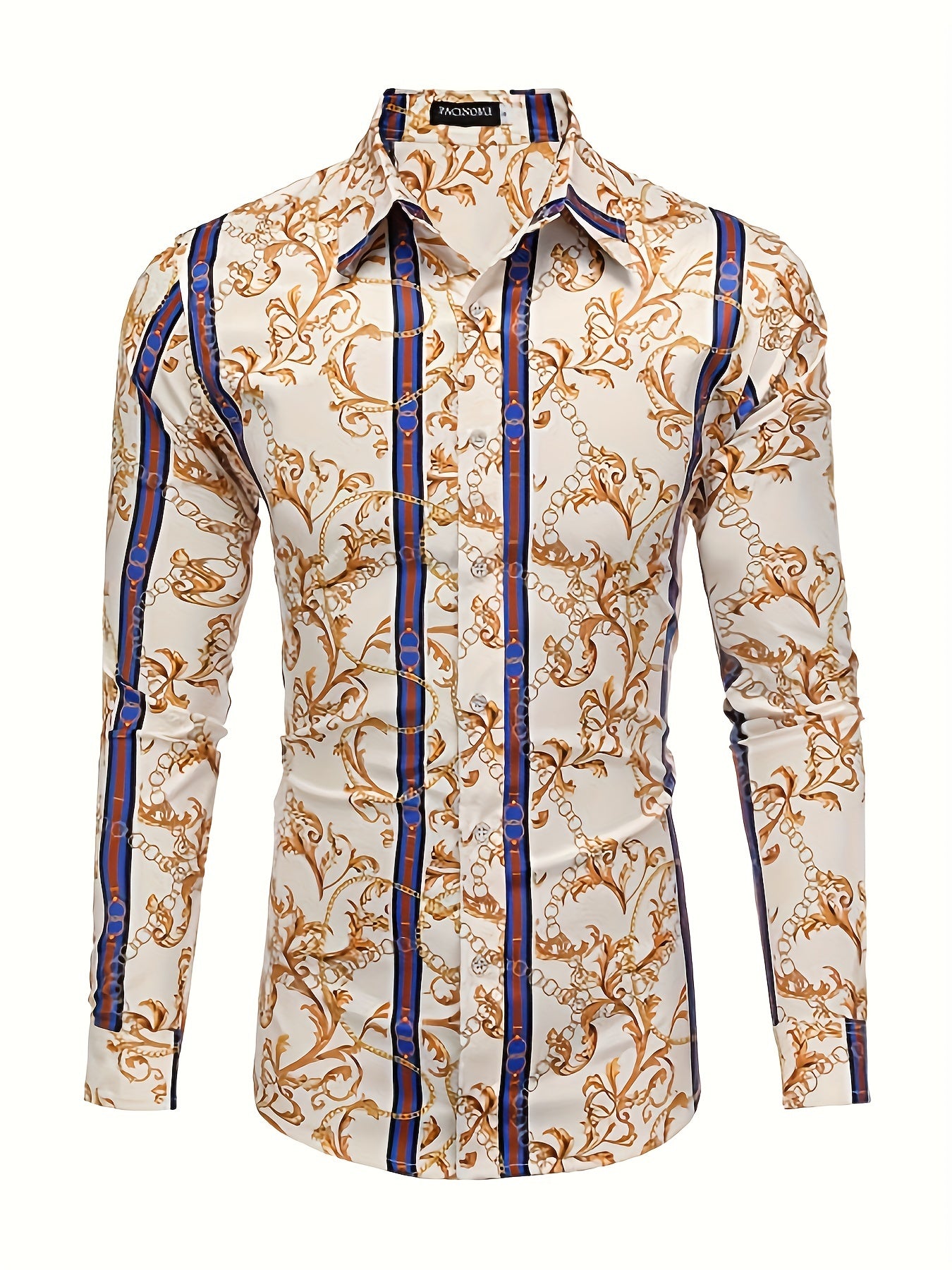 Men's Long Sleeve Print Dress Shirt Casual Button Down Shirt