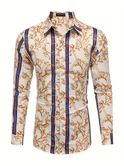 Men's Long Sleeve Print Dress Shirt Casual Button Down Shirt