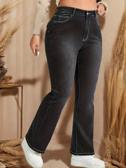 Plus Solid Button Fly High Rise Bootcut Jeans