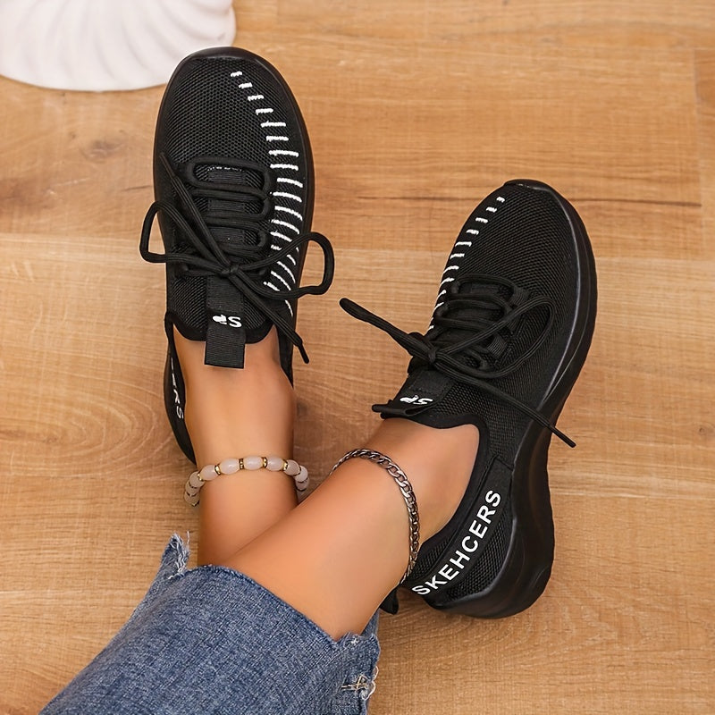 Women's Letter Stripe Athletic Running Shoes Lace up Mesh Sneakers