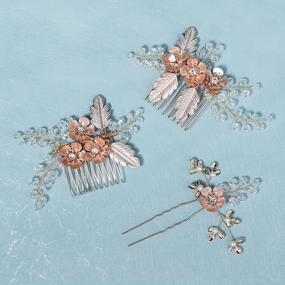 Bridal Crystal Flower Hair Comb Set